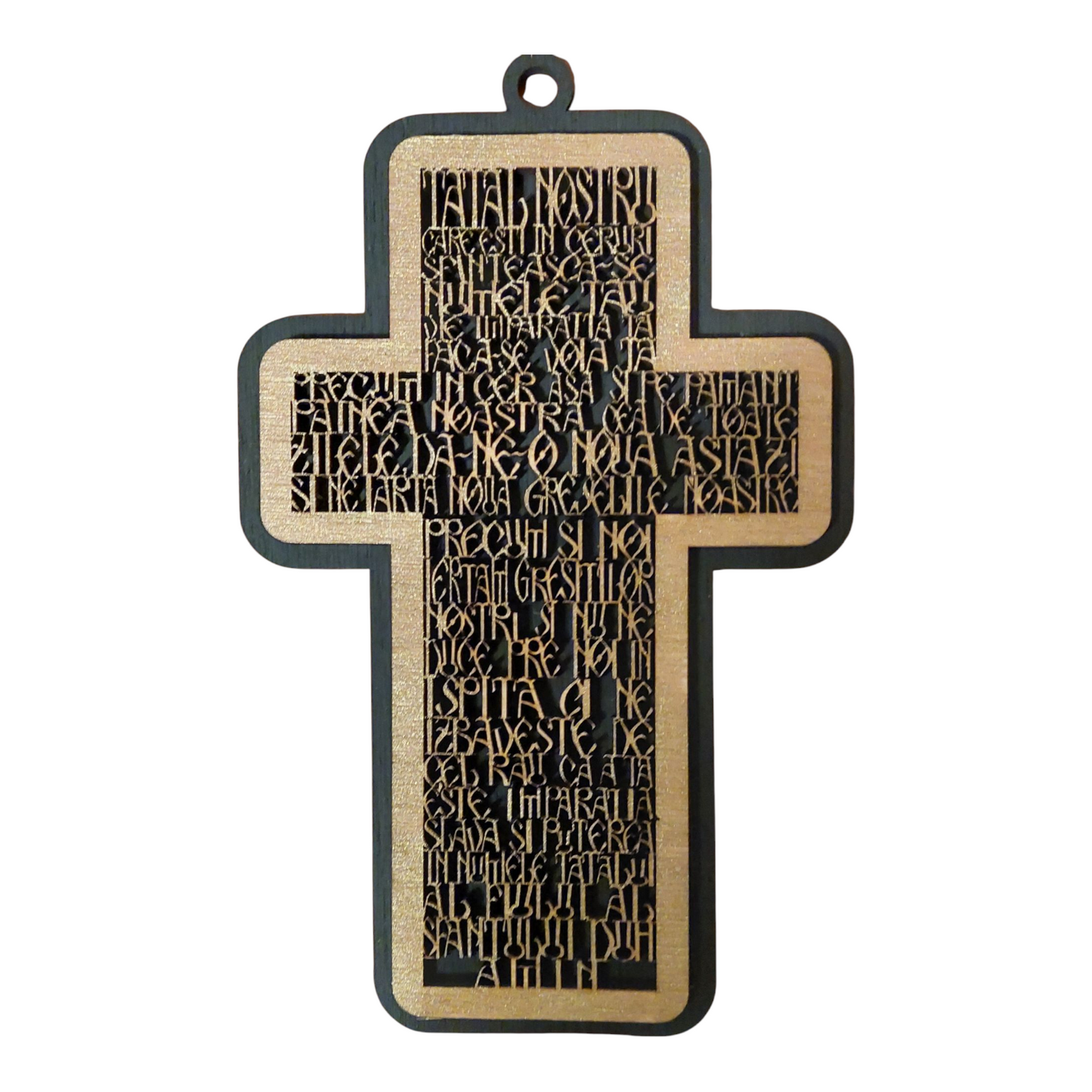 Crucifix de perete gravat - Rugăciunea Tatăl Nostru, gravură pe lemn