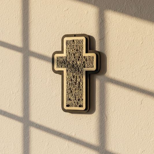Crucifix de perete gravat - Rugăciunea Tatăl Nostru, gravură pe lemn